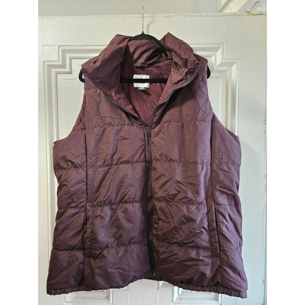 Old Navy Mens Puffer Vest XXL Tall Burgundy Maroon Quilted Fleece Lined Full Zip